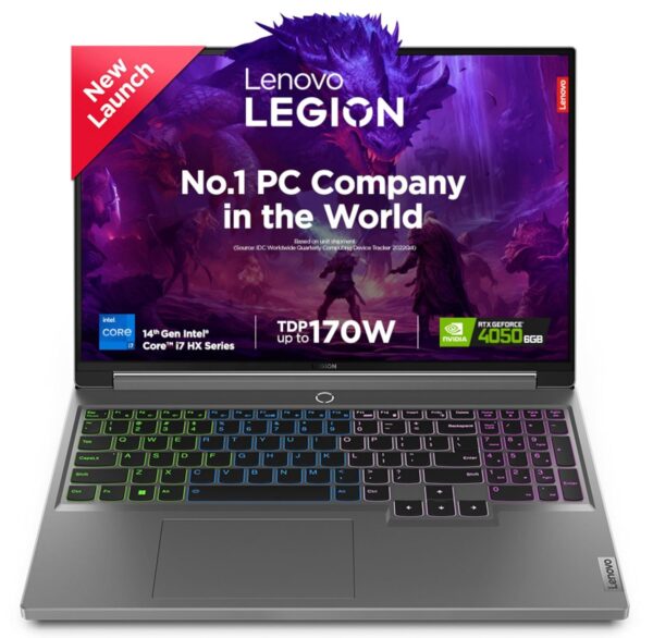 Lenovo Legion 5 Intel Core i7-14650HX 16″ (40.64cm) WQXGA IPS 350Nits 165Hz Gaming Laptop (16GB/1TB SSD/Win 11/Office 2021/NVIDIA RTX 4050 6GB/100%sRGB/Alexa/3 Month Game Pass/Grey/2.3Kg), 83DG004RIN